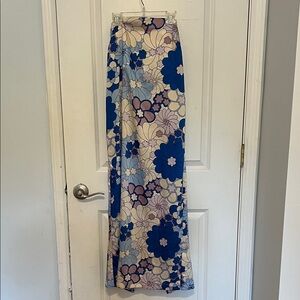 Floral Strapless Dress in Blue and Cream